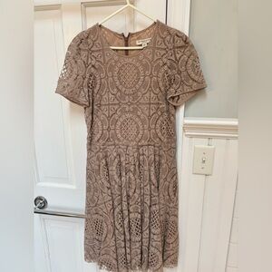 Burberry Lace Dress cafe-au-Lait Short Sleeve Knee Length Dress Size 8